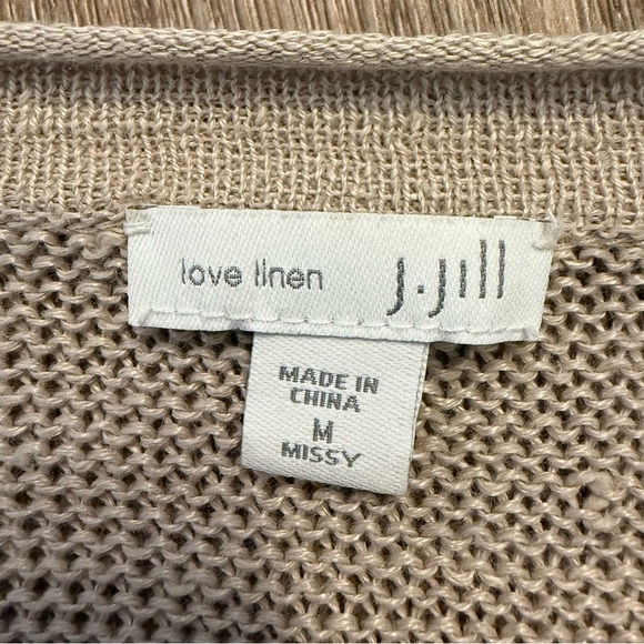 J Jill Love Linen Cardigan Women’s Med Sweater Beige Neutral Pockets Coastal - Picture 4 of 8